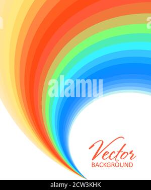 Color trail. Abstract template of poster with multicolored striped swirl on white background. Iridescent vector graphic background Stock Vector