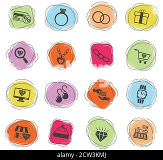 jewerly store icon set Stock Vector