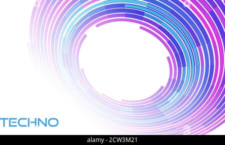Techno card. Abstract template with colorful tech circle in perspective on white background. Futuristic vector graphics Stock Vector