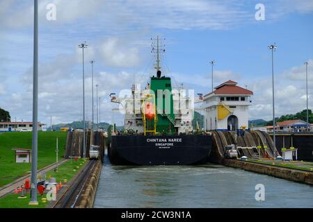 Panama Canal - Canal de Panama - Ship passing through Pedro Miguel Locks