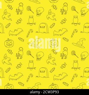 Halloween seamless pattern. Monochrome background design. Stock Photo