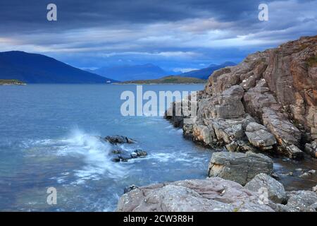 Image of Loch carron and Loch Kishorn near Plockton on a cloudy evening, West Highlands, Scotland, UK Stock Photo