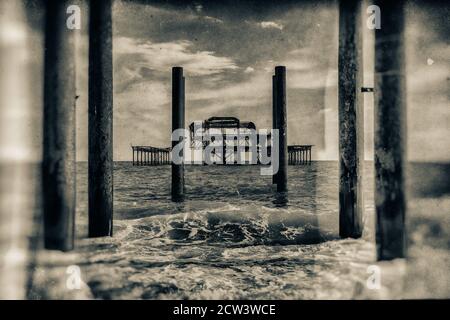 Distressed looking image of Brighton West Pier Stock Photo