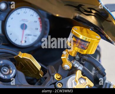 Close up of modern and stylish motorcycle dashboard Stock Photo