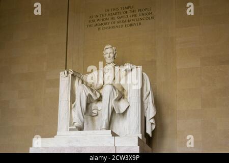 Abraham LIncoln statue inside Lincoln Memorial, built to honor the 16th President of the United States of America, Washington DC, USA Stock Photo