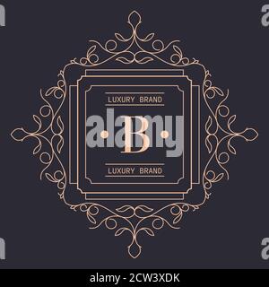 Luxury brand logotype with ornaments, square logo with lines Stock Vector