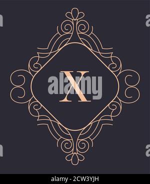 Retro gold logotype or emblem with letter and lines Stock Vector