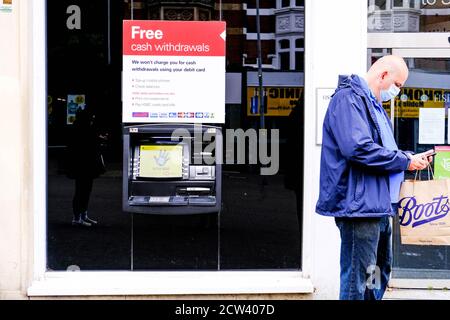 London UK, September 27 2020, HSBC Cash Point ATM Machine London Stock Photo