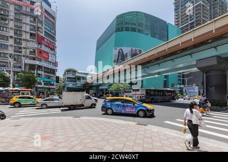 Intersection at Taipei's elevated lightrail MRT system, Zhongxiao-Fuxing Station  Taipei, Taiwan, August 19, 2020 Stock Photo