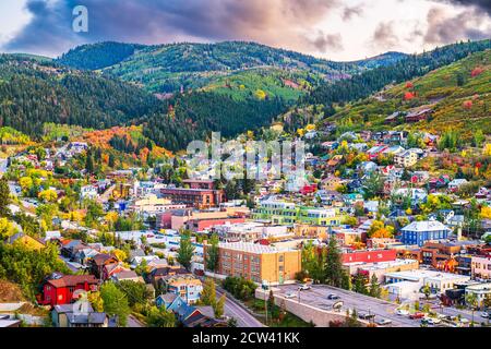 Park City, Utah, USA downtown in autumn at dusk. Stock Photo