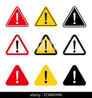 Set of hazard warning, warn symbol vector icon flat sign symbol with exclamation mark isolated on white background . Stock Vector