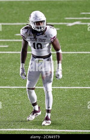 Alumni Stadium. 26th Sep, 2020. MA, USA; Texas State Bobcats linebacker Christian Taylor (18) in action during the NCAA football game between Texas State Bobcats and Boston College Eagles at Alumni Stadium. Anthony Nesmith/CSM/Alamy Live News Stock Photo