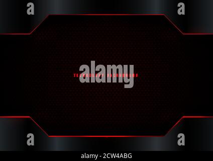 Abstract modern template black metallic frame with red stripes on dark carbon fiber background. Vector illustration Stock Vector