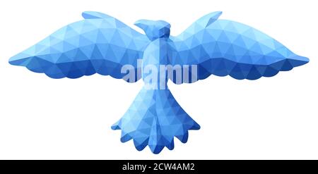 Beautiful low poly illustration with blue icy bird on white background Stock Vector