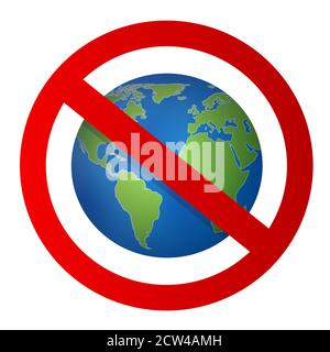 Beautiful vector icon with crossed out planet earth on white background Stock Vector