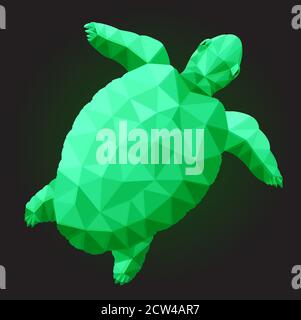 Beautiful low poly illustration with green turtle on black background Stock Vector