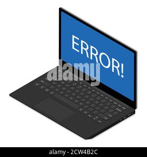Window operating system error warning on laptop screen. Isometric view. Vector Stock Vector
