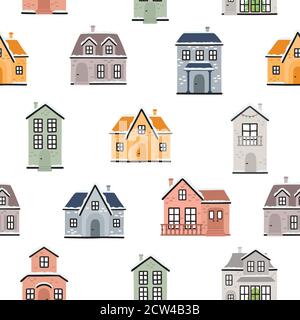 Seamless pattern with country houses. Vector illustration. Stock Vector