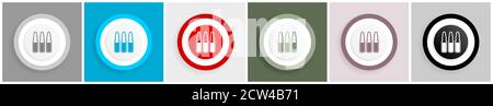 Vaccine ampules icon set, colorful flat design vector illustrations in 6 options for web design and mobile applications Stock Vector