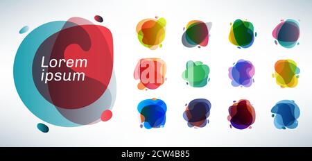 Set of organic layered shape with effect translucent colorful background. Liquid or fluid gradient shape for label, logo design collection. Vector ill Stock Vector