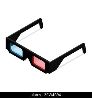 Black 3d glasses isolated on white background. Isometric view. Vector Stock Vector