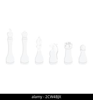 Chess pieces king queen bishop knight rook pawn isometric view vector icon set. White chess figures. Vector illustration Stock Vector