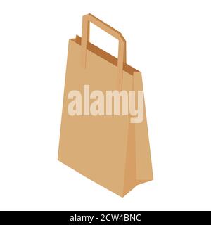 Brown recycled paper shopping bag on white background. Isometric view. Vector Stock Vector