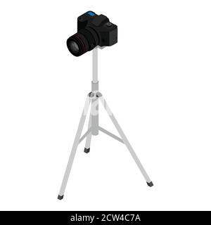 Camera on a tripod isolated on white background. Camera mounted on tripod. Isometric view. Vector Stock Vector