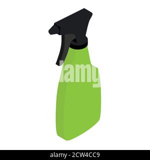 Green spray bottle, cleaning supplies, water spray bottle. Vector. Isometric view Stock Vector