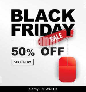 Black Frifay banner with PC mouse ion white background Stock Vector
