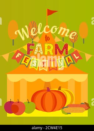 Hand drawn Fall festival flat color vector poster Stock Vector