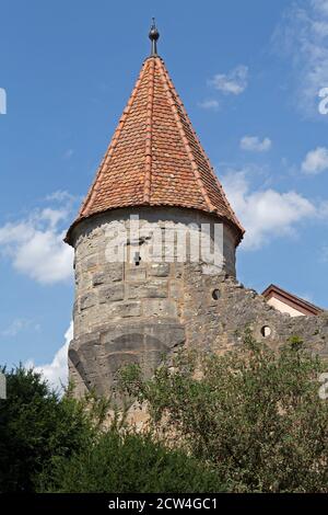 corner tower of the castle gate, old town, Rothenburg ob der Tauber, Middle Franconia, Bavaria, Germany Stock Photo