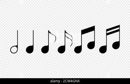 Musical note icon set in black. Music concept. Vector on isolated transparent background. EPS 10 Stock Vector