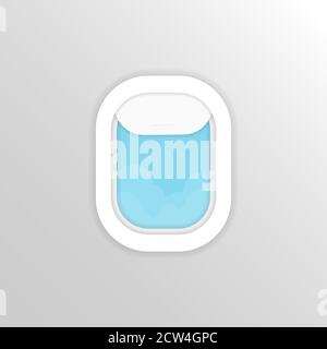 Airplane window icon. Blue sky. Tuorism, journey. Travel. Vector on isolated white background. EPS 10 Stock Vector