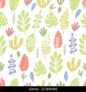 Seamless pattern of colorful leaves on a white background in vector graphics. For decorating wrapping paper, textiles, covers, prints for pillows, bed Stock Vector