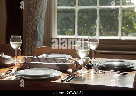 table set for dinner Stock Photo