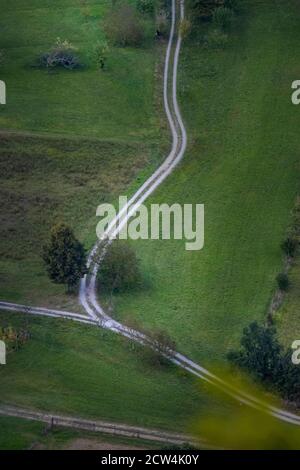 Sveta Gora  Aerial View on Crossroad on Small Country Road in Grgar in Slovenia. Stock Photo