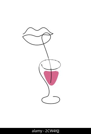 Poster with lips, soft drink and cocktail straw Stock Vector