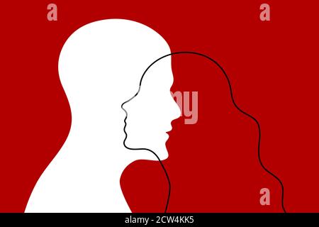 Relationships between man and woman poster, interpersonal communication Stock Vector