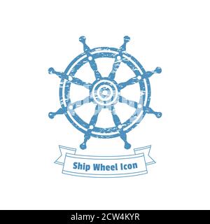 classic old ship helm nautical steering wheel icon symbol vector line ...