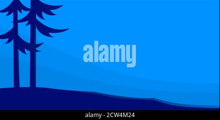 Night landscape with two pines. Stock Vector