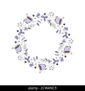 Retro Wedding Doodle Wreath Floral. Vector illustration for card invitation, greeting wedding art, hand drawn birthday graphic. Decorative nature decor. Stock Vector