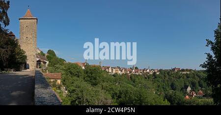 panoramic view of the Southern part of the old town and Kobolzell Church, Rothenburg ob der Tauber, Middle Franconia, Bavaria, Germany Stock Photo