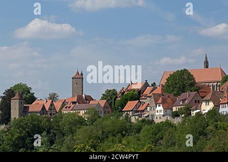 Franciscan Tower and Castle Tower, old town, Rothenburg ob der Tauber, Middle Franconia, Bavaria, Germany Stock Photo