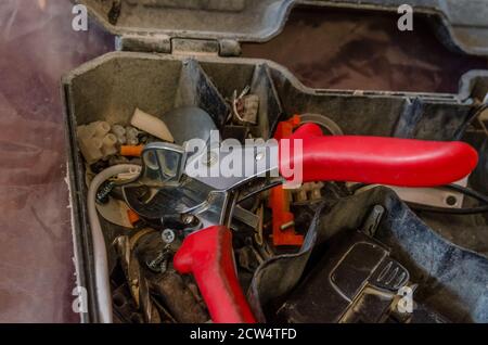 Tools for electricians crimpers and accessories Stock Photo