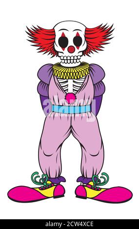 Scary skeleton clown illustration Stock Vector