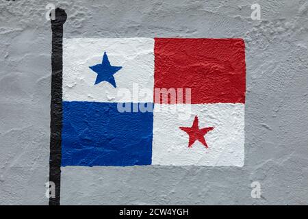 Childish style drawing, of the flag of Panama, painted on a wall. Stock Photo