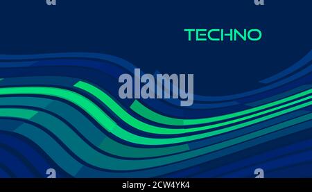 Techno image. Abstract template with blue and green tech wave on dark background. Futuristic vector graphics Stock Vector