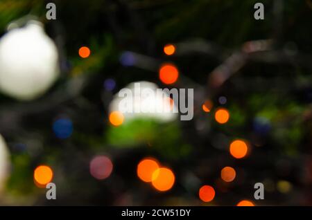 Beautiful abstract Christmas background, light blur creating nice bokeh, red white and orange Stock Photo
