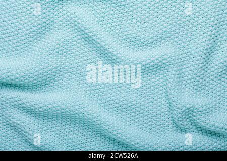 Mint knitting wool texture background Crocheted fabric texture Stock Photo